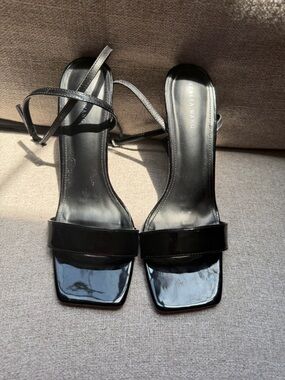 Alexander Wang Black Patent Square-Toe Strap Heels